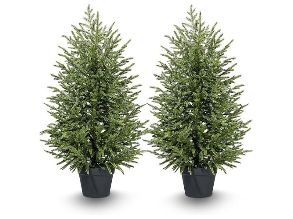 2 Pack Artificial Pine Plants UV Resistant Real Touch Outdoor Garden Porch Decor