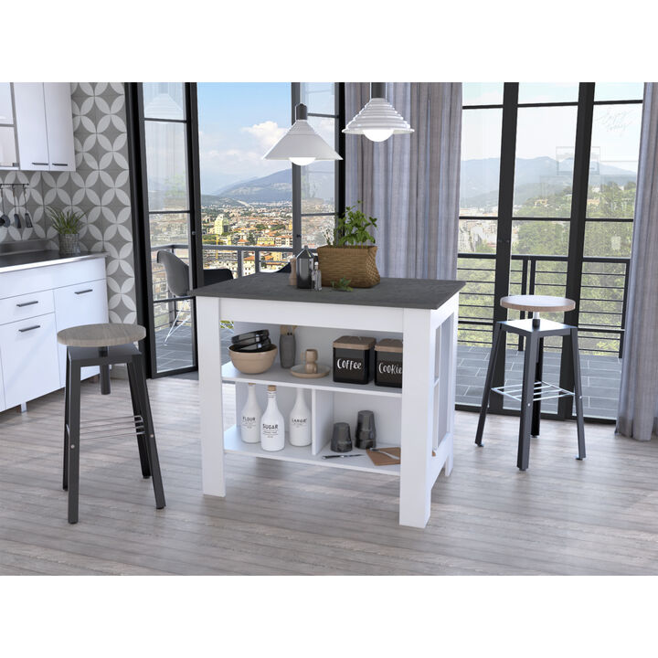 Streamdale Rockaway 3-Shelf Kitchen Island White And Onix