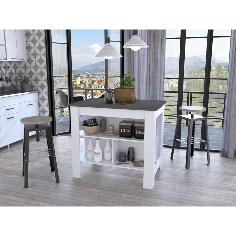 Streamdale Rockaway 3-Shelf Kitchen Island White And Onix
