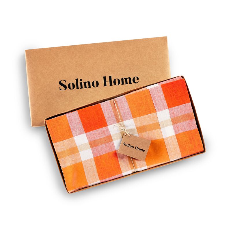 Solino Home Fall Buffalo Check 100% Linen Table Throw &ndash; Handcrafted, Machine Washable, Perfect for Holiday and Everyday Dining