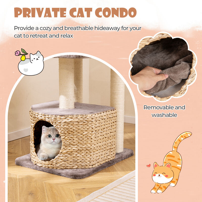 4-Layer Cat Tower with Scratching Posts, Cozy Condo & Washable Cushions for Indoor Cats