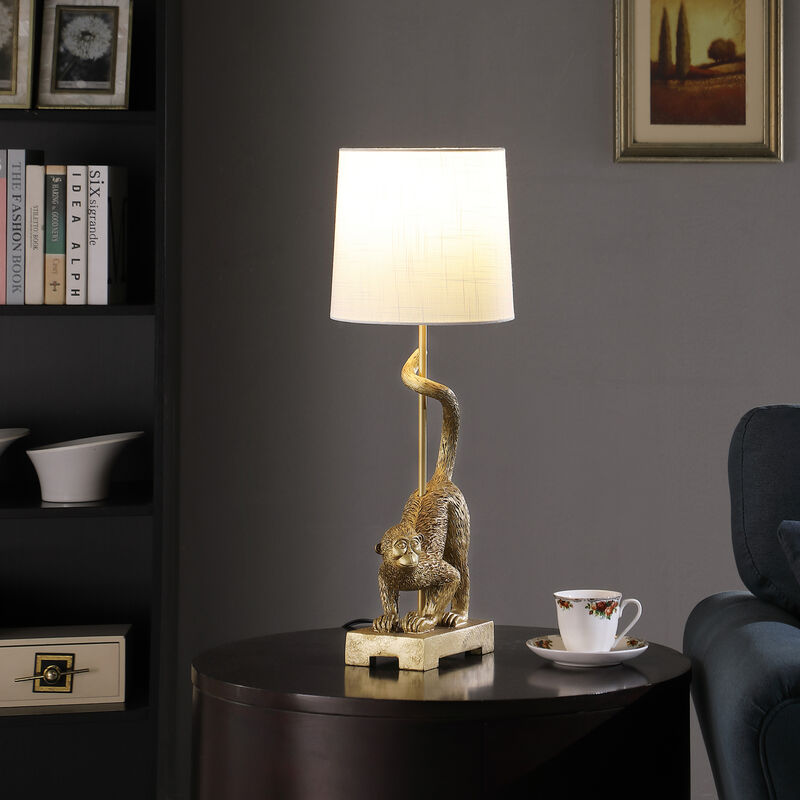 ELEMENT ACE 24 Inch Decorative Polyresin Table Lamp with Cotton Linen Semi Drum Shade for Living Room Bedroom Office Accent Lighting Home Decor image number 1