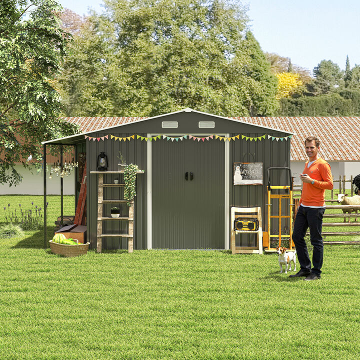 10x12 Ft Extra Large Metal Shed with Lockable Doors,  Windows