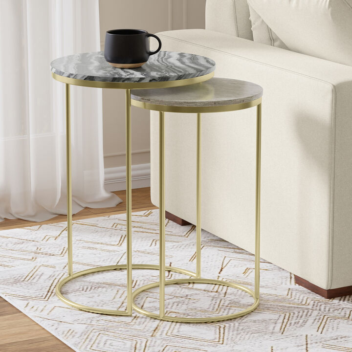Ashley Modern Contemporary 16 inch Wide Metal 2 Pc Nesting Table in Gold , Fully Assembled