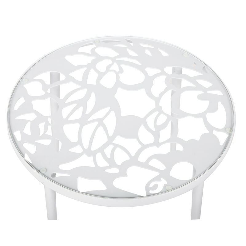 LeisureMod Devon Tree Design Glass Top Aluminum Base Outdoor End Table