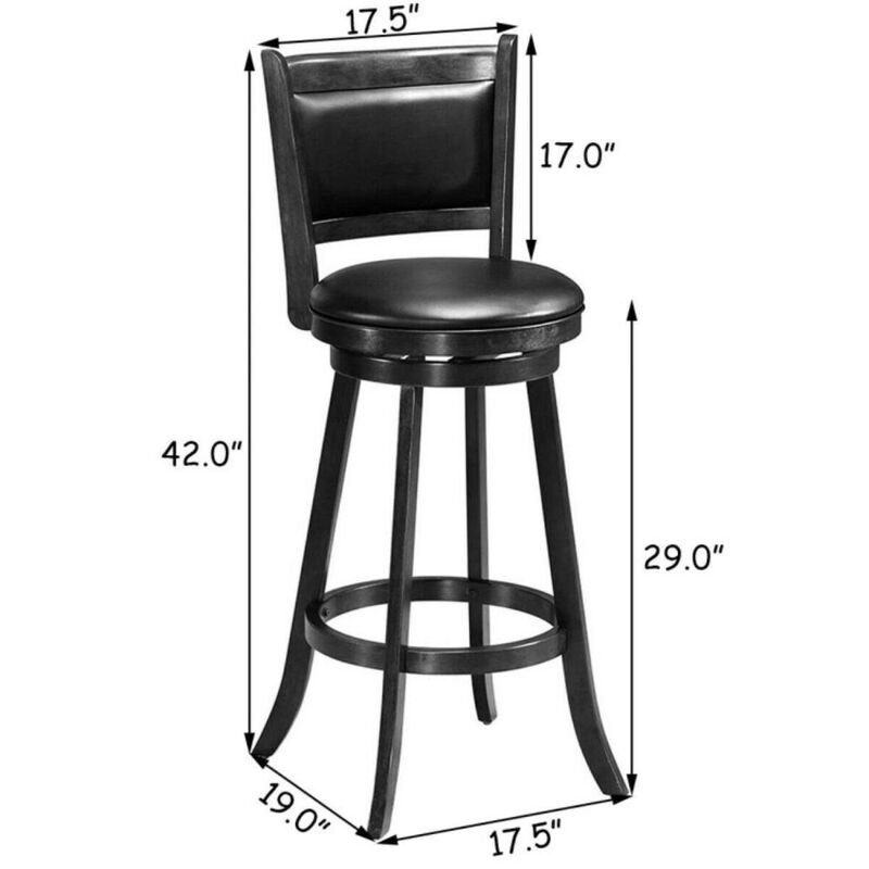 Hivvago Set of 2 29 Inch Swivel Bar Height Stool Wood Dining Chair Barstool