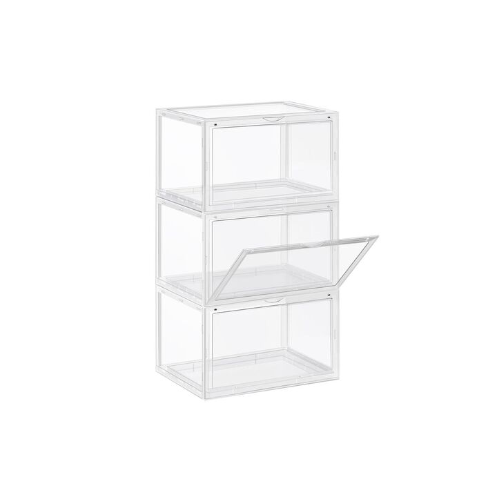 BreeBe Pack of 3 Transparent Plastic Shoe Storage Boxes