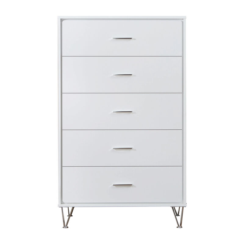 Contemporary Style Wooden Chest with Five Drawers, White