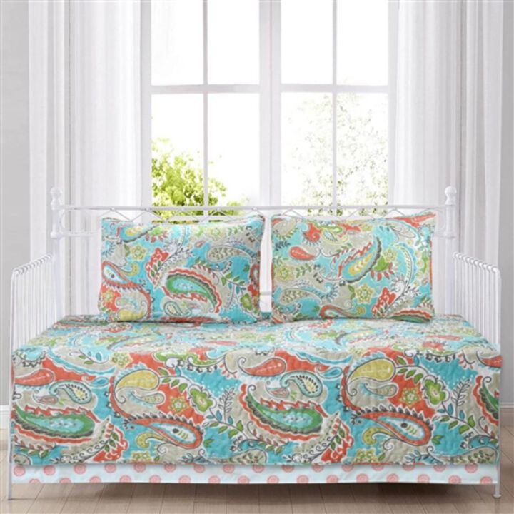 Hivvago Aqua Paisley Floral 4 Piece Daybed Cover Set