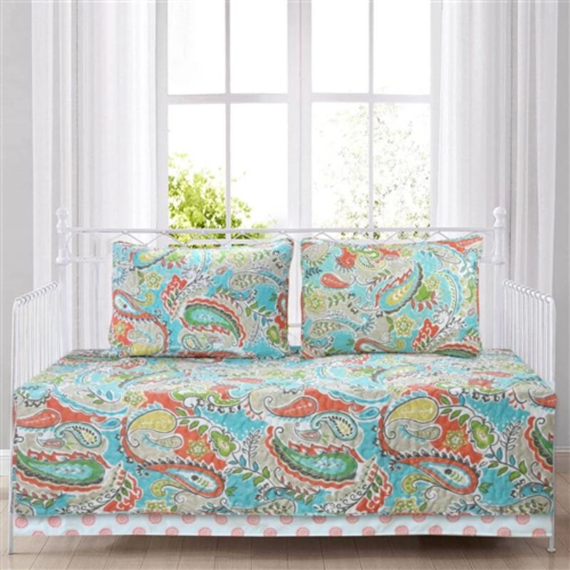 Hivvago Aqua Paisley Floral 4 Piece Daybed Cover Set