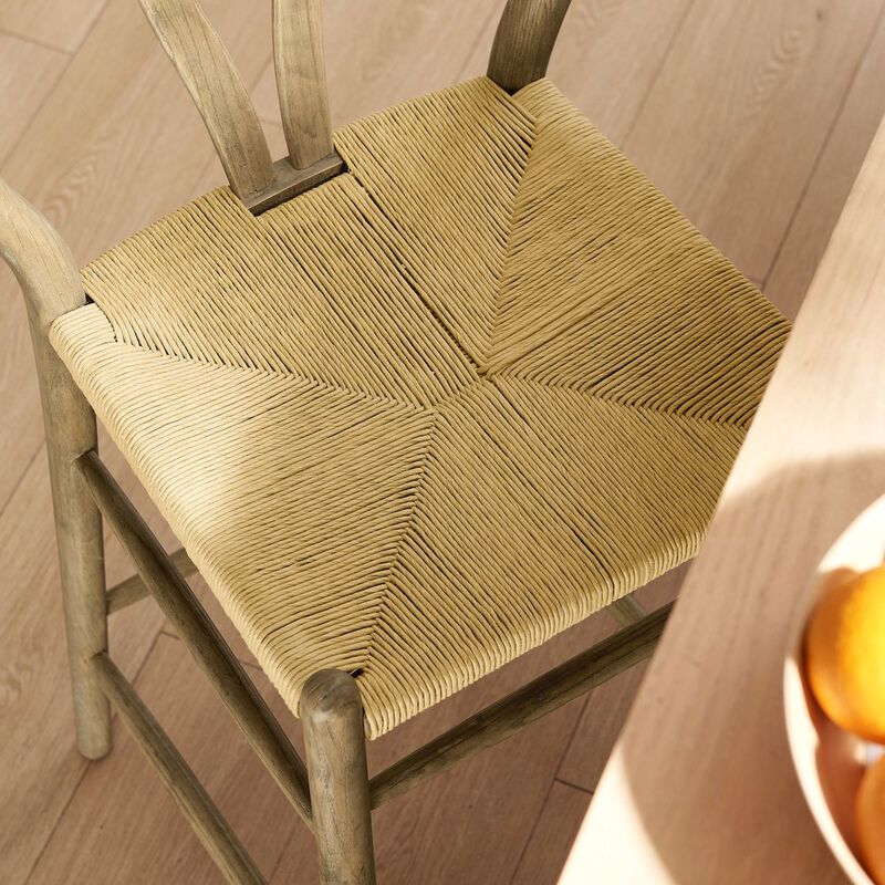 Modway Amish Wood Rope Bar Height Stool in Weathered Gray Teak - 29 Inch Seat Height Mid Century Modern Retro Stool - Solid Elm Wood Pub Stool with Woven Seat and Open Back image number 9