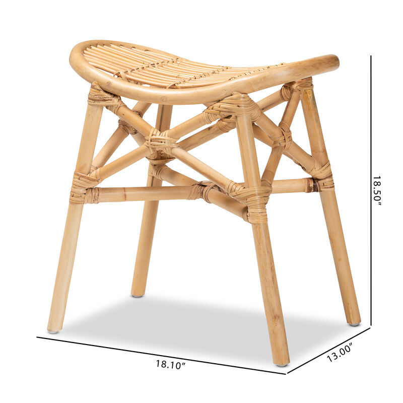 Baxton Studio Elgon Modern Bohemian Natural Brown Rattan Footstool