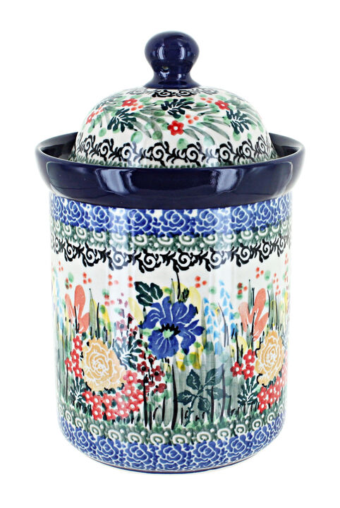 Blue Rose Polish Pottery Mardi Gras Small Canister