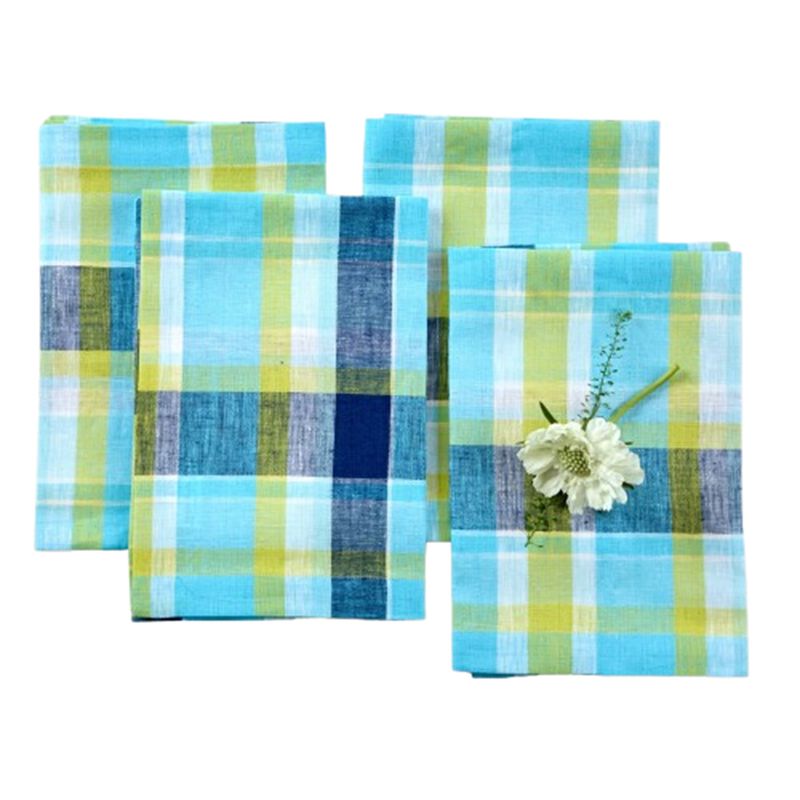 Solino Home 100% Pure Linen Dinner Napkins 20 x 20 Inch Set of 4 - Summer Madras Plaid