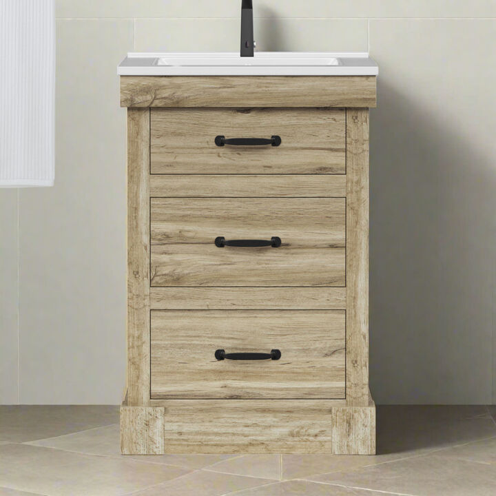 Donovan 24" Single Bathroom Vanity with Two Drawers, Light Oak