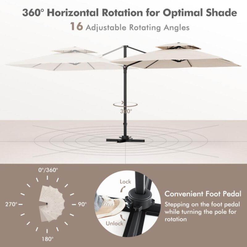 Hivvago 9.5 Feet Cantilever Patio Umbrella with 360&deg; Rotation and Double Top