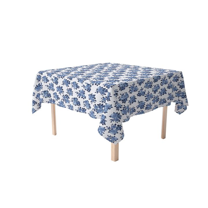 Fabric Textile Products, Inc. Square Tablecloth, 100% Cotton, Blue Floral & Dots