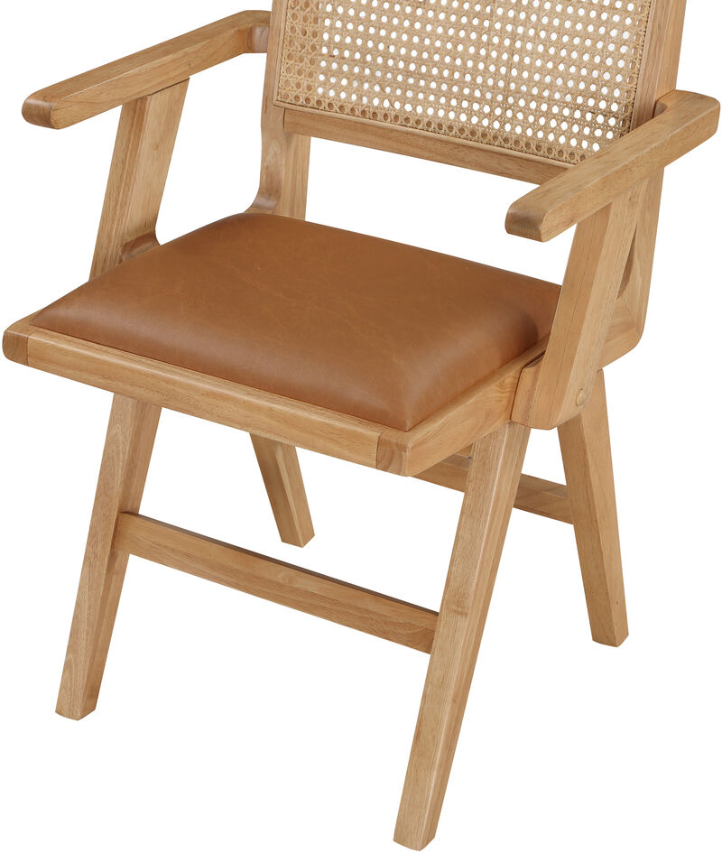 Meridian Furniture Abby Cognac Vegan Leather Dining Arm Chair, Set of 2