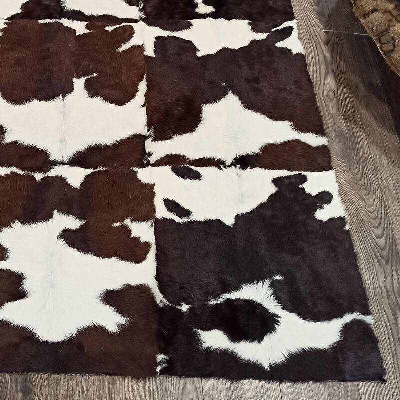 Brown and White Patchwork Cowhide Rug image number 2
