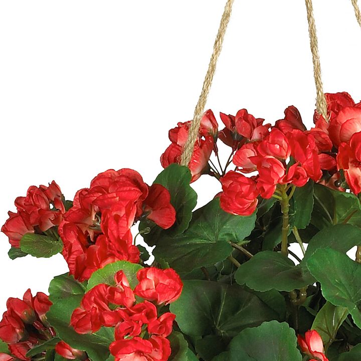 Nearly Natural Geranium Hanging Basket - Red