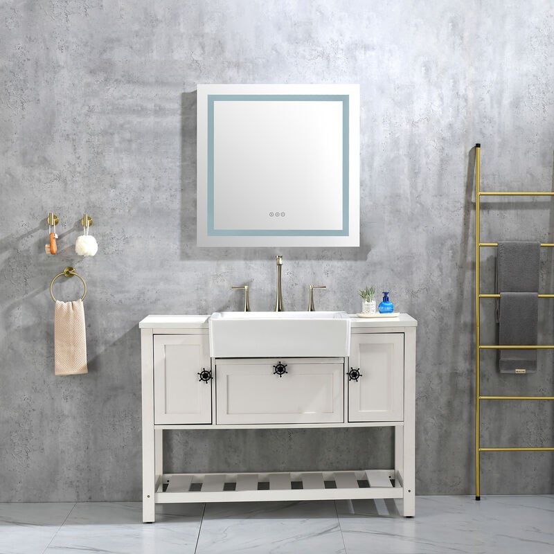 LED Bathroom Mirror with Frontlit and Backlit Wall-Mounted Vanity Mirror with Smart Touch Button for Custom Lighting