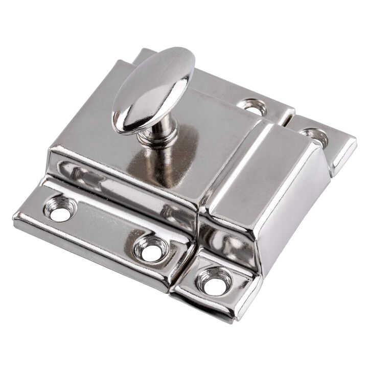 Large Stamped Nickel Plated Cabinet Door Latch - 2 1/8    2 1/8 - Spring Loaded Cupboard Door Latch with Oval Turn - Vintage