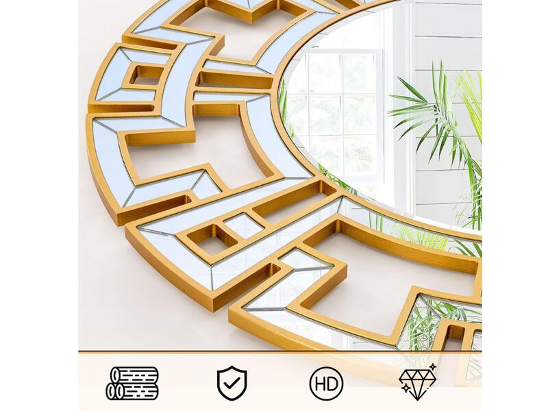 32" Gold Round Wall Mirror &ndash; Modern Glass & Wood Frame Accent Decor