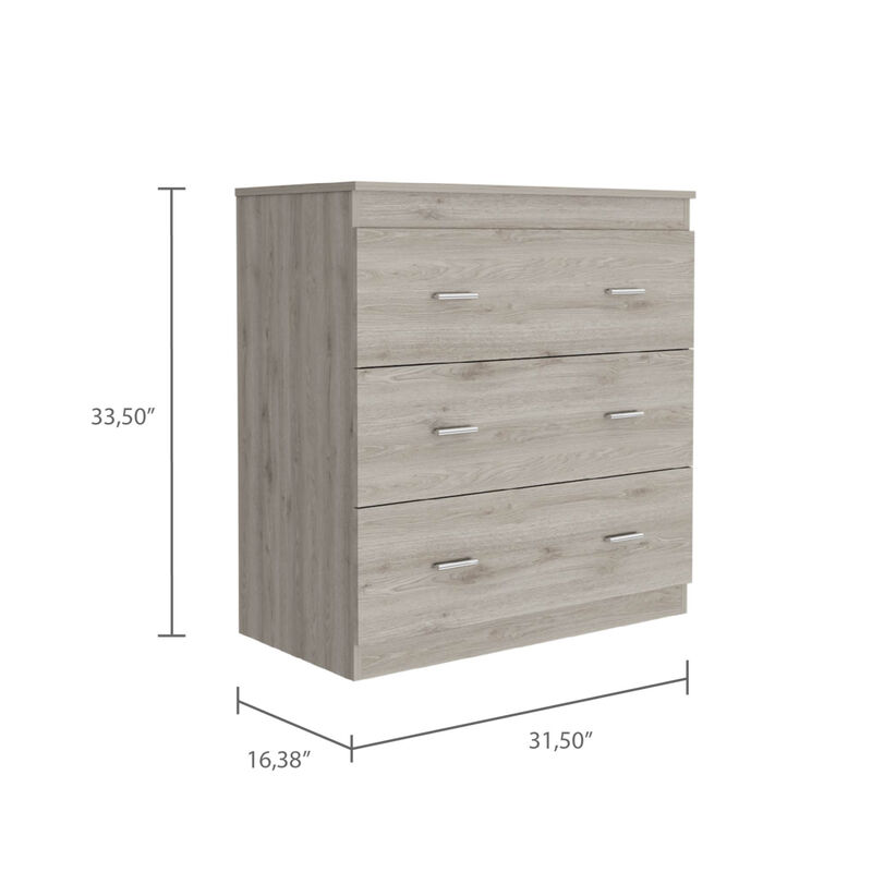 Classic Three Drawer Dresser, Superior Top, Handles -Light Gray / White