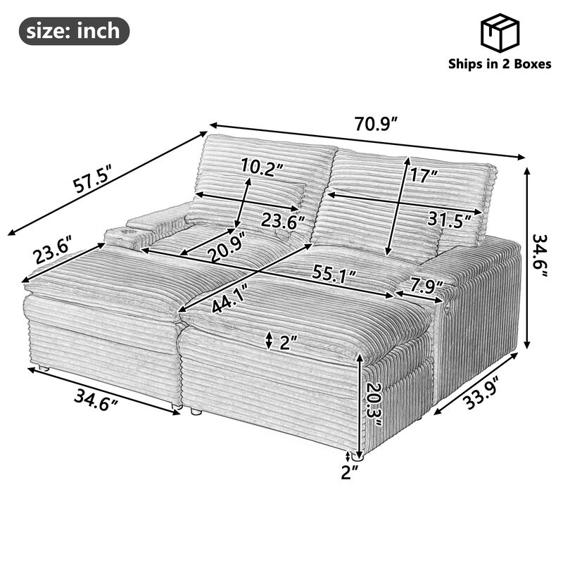 Merax Loveseat Sofa Free-combined Sectional Convertible Sofa Bed with Storage Space