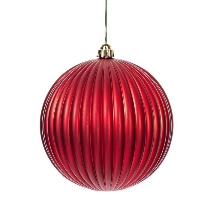 Vickerman 8" Red Matte Lined Ball Ornament, 1 per Bag.
