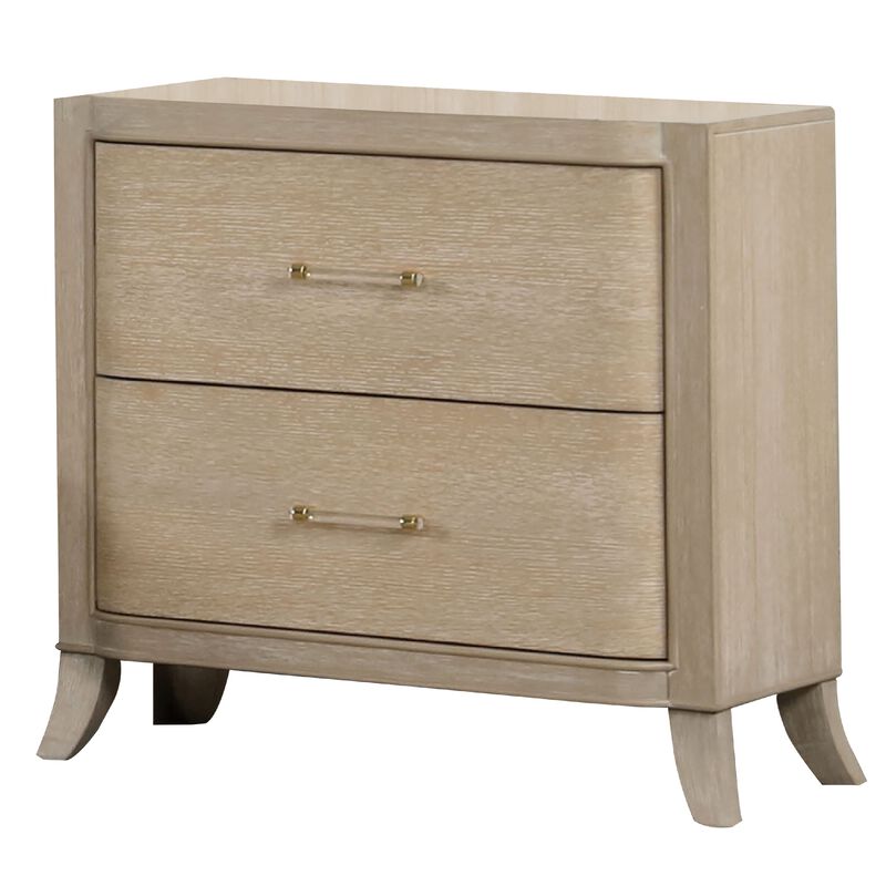 Queen Bedroom Set, Natural Oak Brown, White Wood, 3 Piece Set with 2 Nightstands image number 5