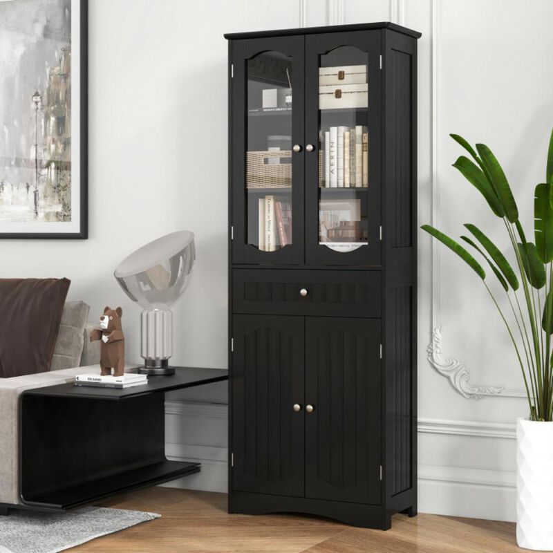 Hivvago Tall Bathroom Storage Cabinet with 2 Glass Doors and Adjustable Shelves Drawer