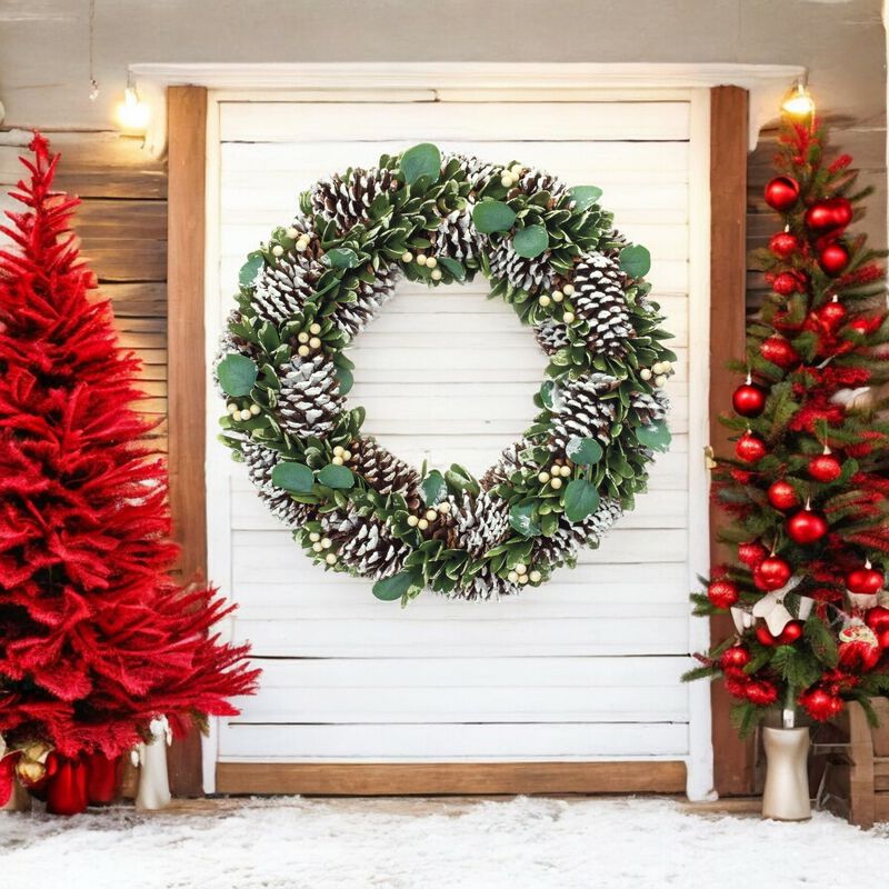 Cone and Berry Wreath for Rustic Holiday and Winter Home D&eacute;cor