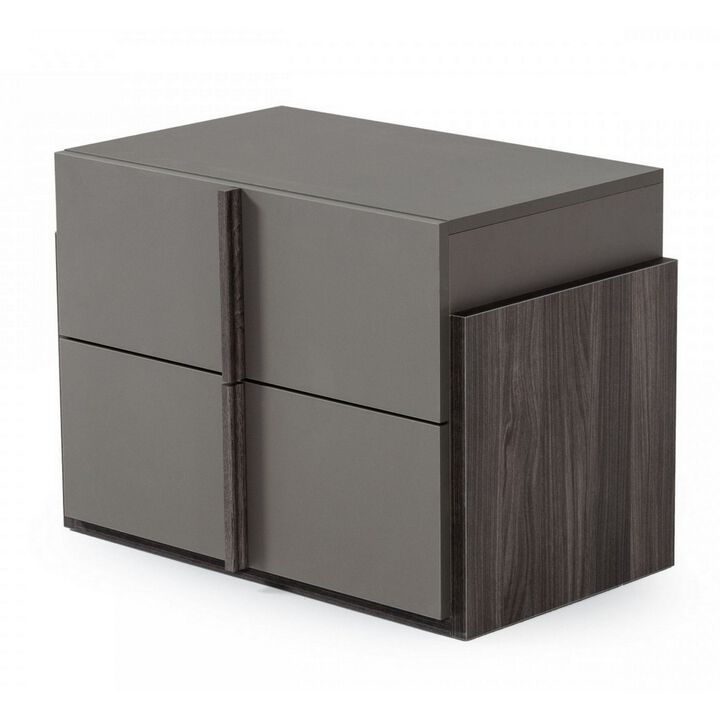 Wooden Frame Nightstand with 2 Self Closing Drawers, Gray - Benzara