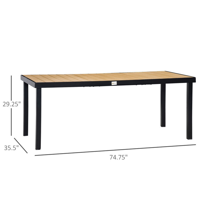 Outsunny 75" x 35" Outdoor Dining Table for 8 People, Rectangular Aluminum Frame Garden Table with All-Weather Faux Wood Top for Garden, Lawn, Patio, Natural