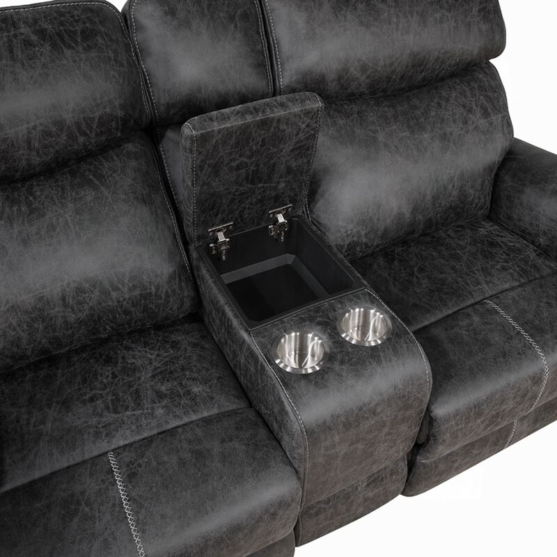 Hori Manual Recliner Loveseat, 75 Inch Gray Microfiber, Cupholders