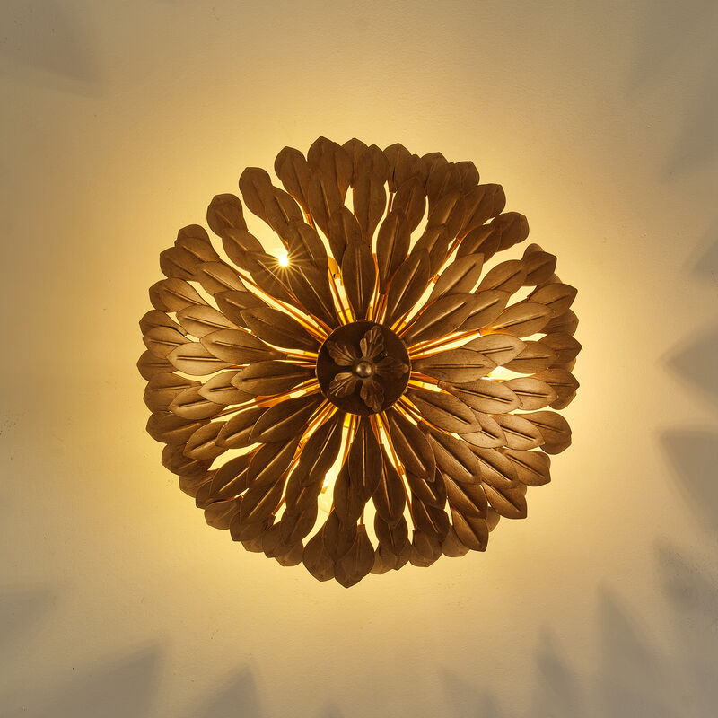 15.8" Modern Antique Gold Leaf Semi Flush Mount Ceiling Light image number 8