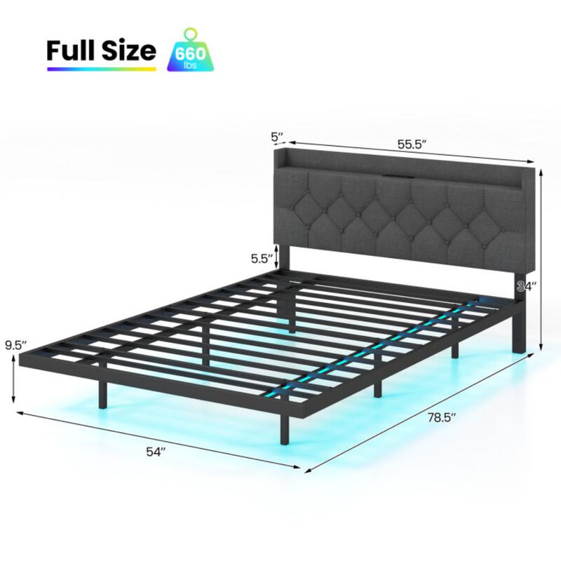 Hivvago Floating Bed Frame with LED and Headboard and Charging Station