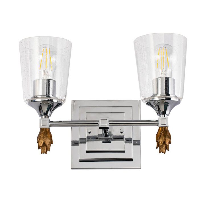 Lucas McKearn Vetiver 2 Light Vanity Light in Polished Chrome with Gold Accent