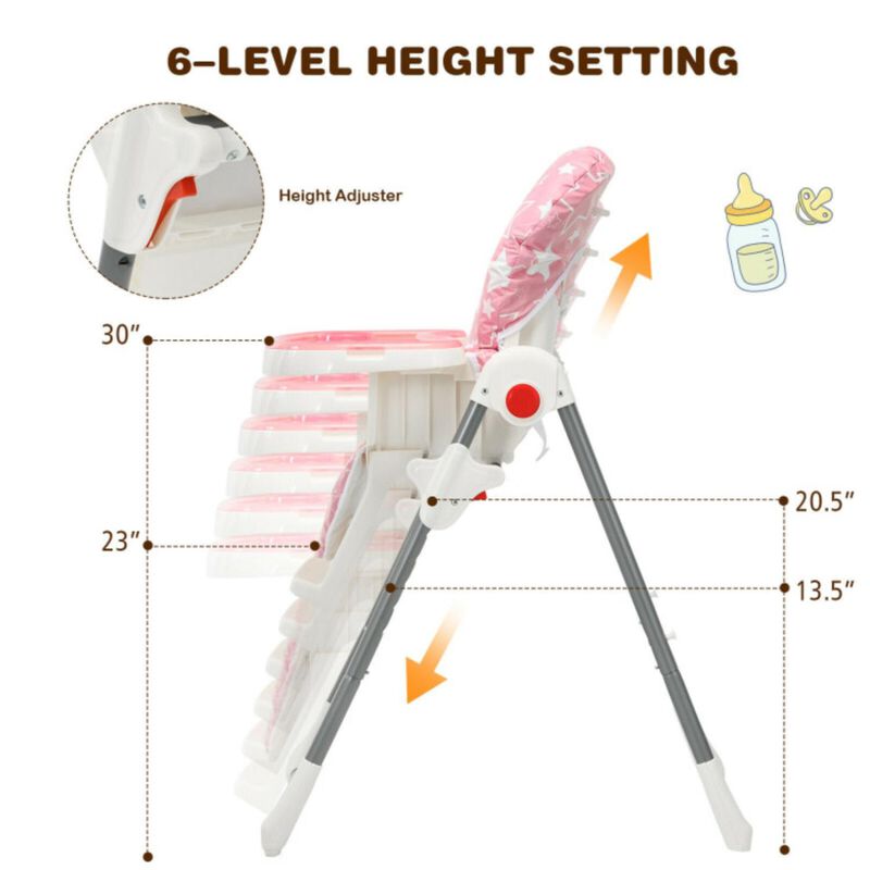 Hivvago Folding Baby High Dining Chair with 6-Level Height Adjustment