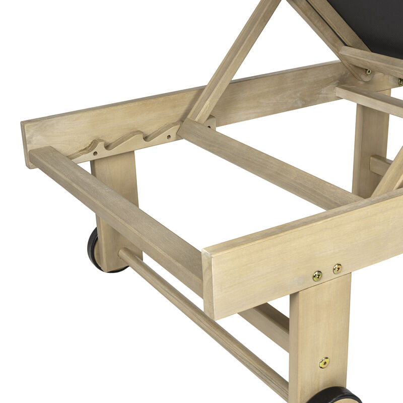 Trabuco Coastal Modern Acacia Wood Mesh 3-Position Outdoor foldable Chaise Lounge Set with Side Table image number 8