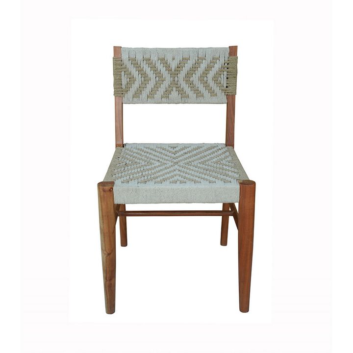 Cero 21 Inch Dining Chair Set of 2, Woven Cotton Seat and Back, Brown, Gray - Benzara