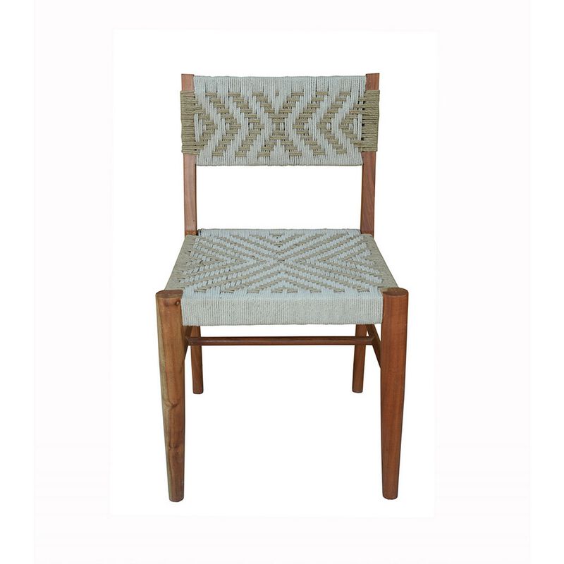 Cero 21 Inch Dining Chair, Woven Cotton Seat and Back, Brown, Gray - Benzara