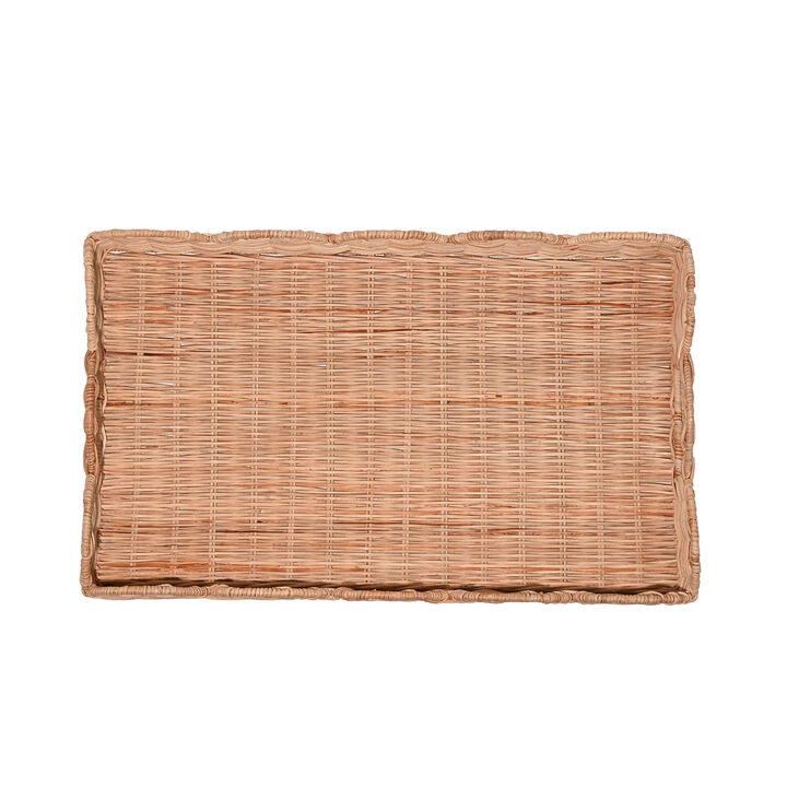 Scalloped 21.5" Southwestern Cottage Hand-Woven Rattan Tray with Handles
