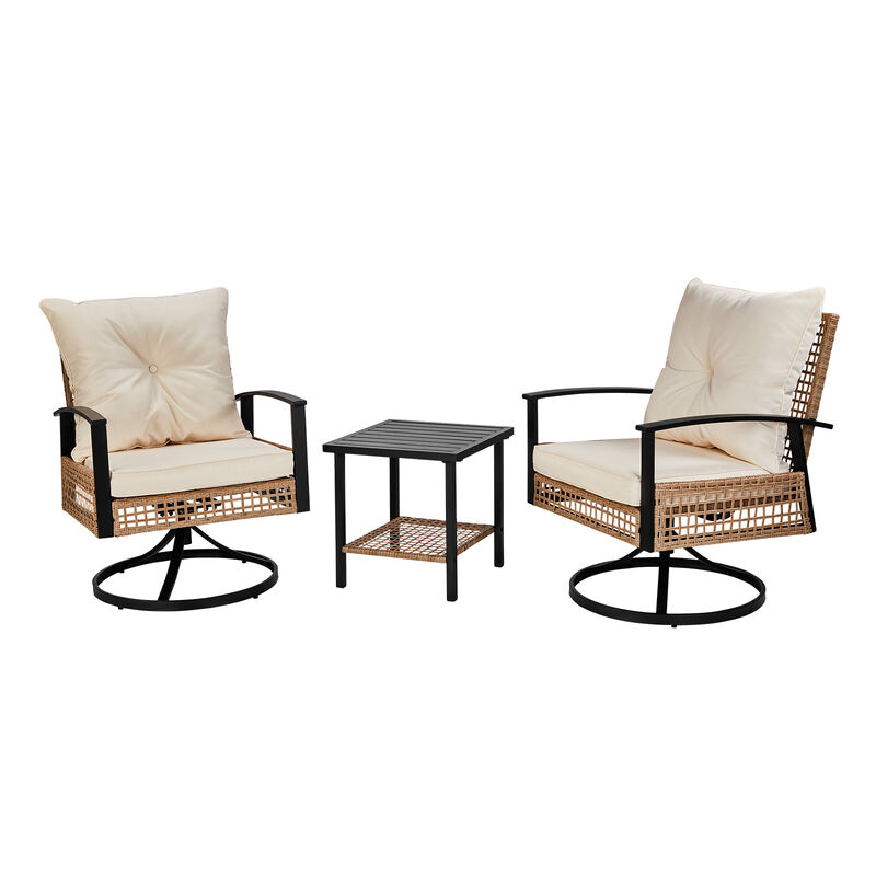 3-Piece Outdoor Wicker Patio Set &ndash; 2 Swivel Rocker Chairs and 1 Table for Comfortable Porch or Garden Seating image number 0