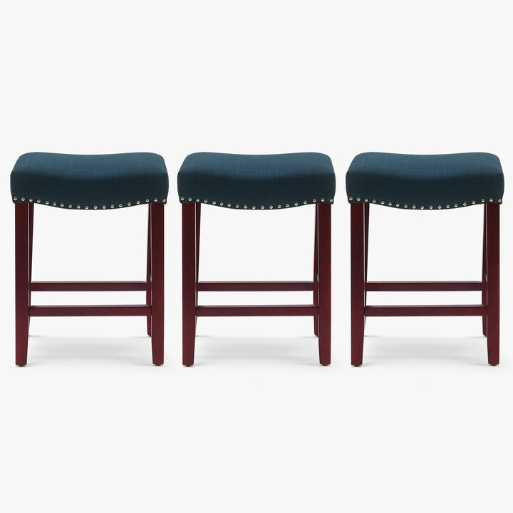 WestinTrends 24" Upholstered Saddle Seat Cherry Counter Stool (Set of 3)