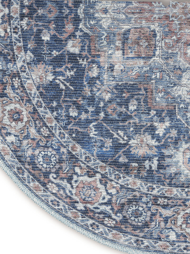 Machine Washable Series 1 SR101 Ivory/Navy 5'3" x Round Rug