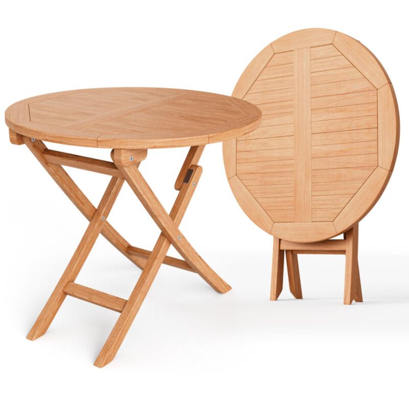 Hivvago 31.5 Inch Folding Patio Teak Wood Round Coffee Table