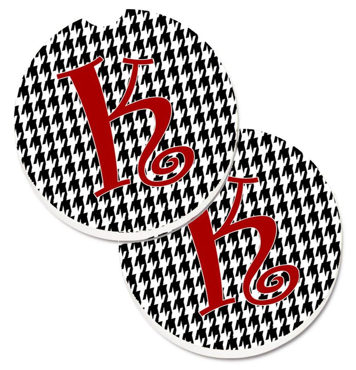 Caroline's Treasures Monogram Initial K Houndstooth black Set of 2 Cup Holder Car Coasters CJ1035-KCARC, 2.56, Multicolor