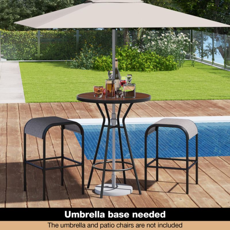 Hivvago 28 Inches Outdoor Bar Table with Wood-Like Tabletop for Backyard Garden